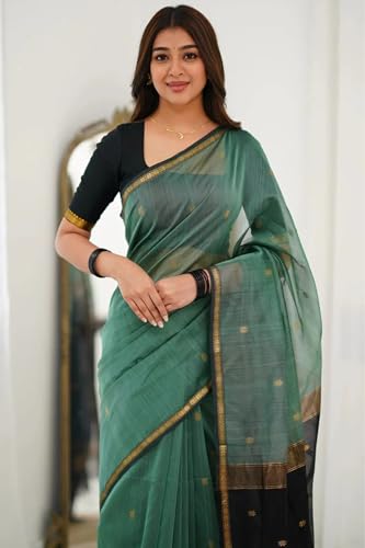 Image of Women's Cotton Soft Silk Sarees | Jamdani Cotton Saree With Attach Unstitched Blouse Piece