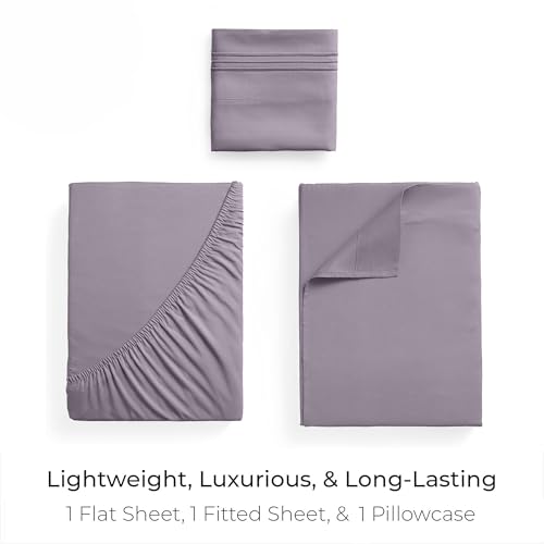 Image of Mellanni Twin Sheets Set - 3 PC Iconic Collection Bedding | Hotel Luxury, Extra Soft, Cooling Bed Sheets - Wrinkle, Fade, Stain Resistant (Twin, Hazy Lilac)