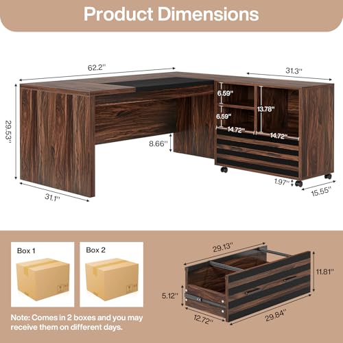 Image of Tribesigns 62.2 inch L-Shaped Executive Desk with Mobile File Cabinet