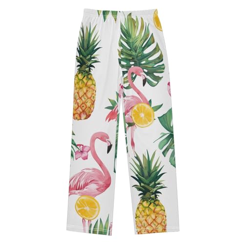 Flamingo Pineapple Orange Boys Long Pants Soft Trousers Elastic Waist Kids Lounge Bottoms with Pockets S-XL