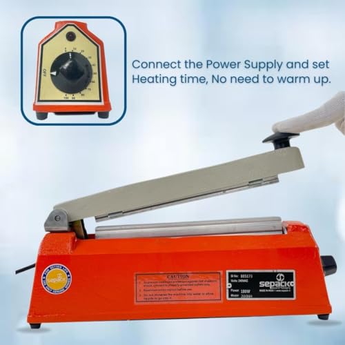 Image of 8 Inch Hot Bar Type Hand Sealer Machine for Silver & Laminated Pouches | Portable Manual Heat Sealing Tool for Plastic, Poly, PP & LDPE Bags | Pack of 1