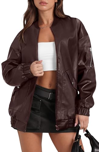 Image of Sampeel Leather Jacket Women Faux Oversized Motorcycle Bomber Coats 2026 Fall Fashion Outfits Winter Clothes