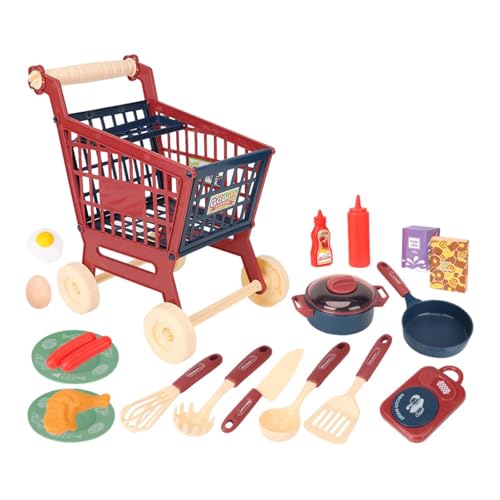 MotiveTech Ensemble de Jeu de Chariot de Courses pour Enfants, Jeu de Rôle Éducatif avec Accessoires Cuisine Réalistes, Jouet d'apprentissage de Simulation Précoce, Cadeau pour Garçons Filles.