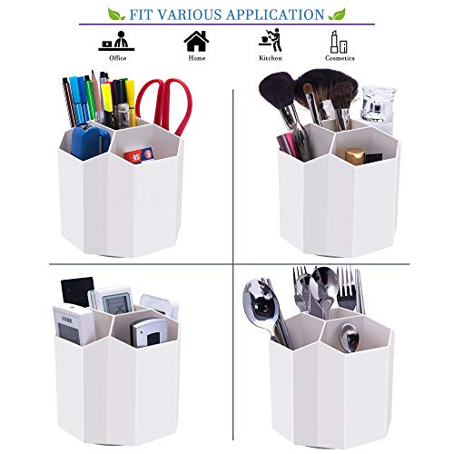 Siveit Desk Pencil Pen Holder, Rotating Pen Organizers 360-Degree 5 Grid Pen Holder for Desktop Storage Stationery Supplies Organizer, Home, Office, School, Kids, White - Image 6