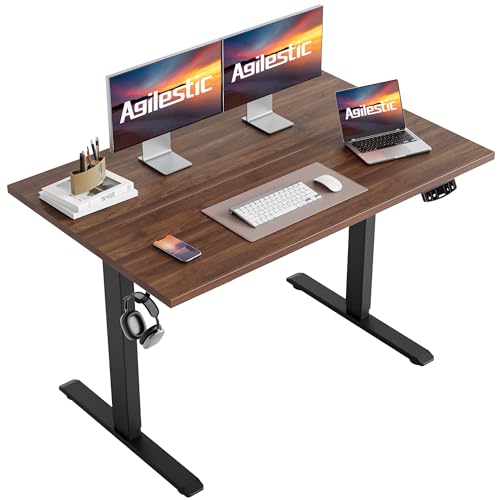 Image of Agilestic Electric Standing Desk, 55 x 24 Inches Height Adjustable Desk, Sit Stand up Desk for Work Office Home, Splice Board, Dark Walnut