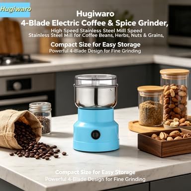 Electric Grinder, 300ml Large Capacity with High-Speed Blades, Food-Grade Transparent Cup for Coffee Beans, Nuts, Spices, Herbs - One-Touch Operation, Easy to Clean, 110V (Blue) image 5