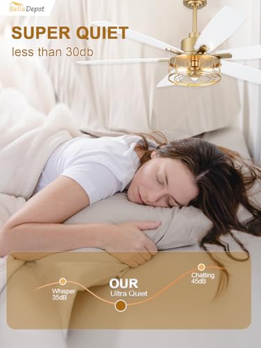 Image of Bella Depot 60 Inch Gold Modern Ceiling Fan with Lights and Remote