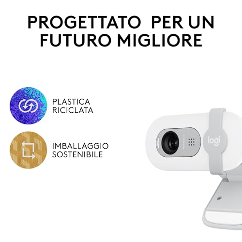 Brio 100 Full HD per riunioni e streaming, bilanciamento automatico illuminazione, microfono integrato, copriobiettivo, USB-A per Microsoft Teams, Google Meet, Zoom ecc - Bianco - Webcam - Immagine 10