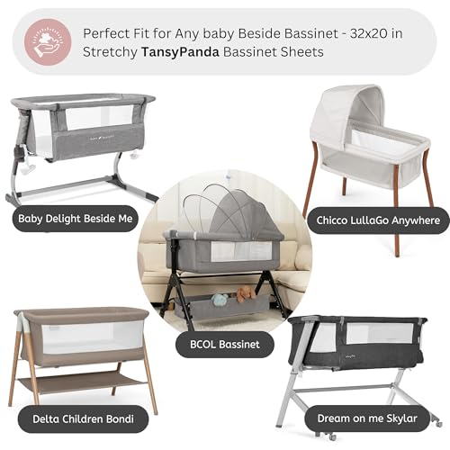 Image of Muslin Bassinet Sheets for Baby Delight Beside Me, BCOL, Chicco LullaGo, Delta Children Bondi, Skylar, Semphis by TansyPanda, 3PC, 20x32 in, Ultra Soft, Breathable, Snug Fit, Unisex Boys Girls, Pink
