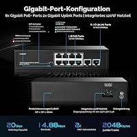 10 Port Gigabit PoE Switch, 8 Port PoE+ and 2 Uplink, 10/100/1000Mbps, IEEE802.3af/at Max 120W, Fanless Unmanaged Plug&Play Ethernet Switch – Ansicht 3