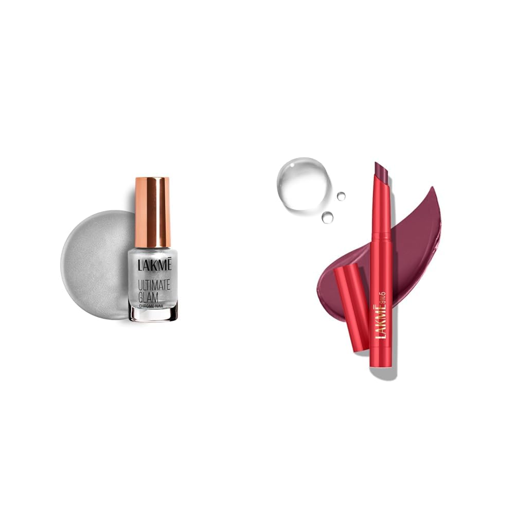LAKME Ultimate Glam Chrome Nail Paint, Silver 6ml Lakme 9 to 5 Forever Matte Lip Crayon, Red Marsala 1.1g-picture-13