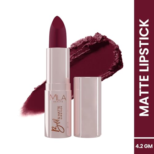 Image of Mila Beaute Bold & Matte Long-Lasting Lipstick | Highly Pigmented Soft Matte Finish | Lightweight & Hydrating with Jojoba Oil | Shade - (Cherry Bomb 4.2g) (Pack of 2)