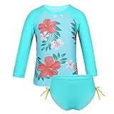 ACSUSS Infant Baby Girls 2 Pieces Tankini Swimsuit Long Sleeve Fashion Floral Printing Rashguard Shirt Swimwear Cyan 3-6 Months