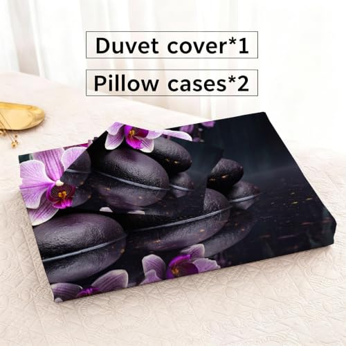Housse de Couette 140x200 Étang Gris Douce Parure de Lit Microfibre avec Fermeture Éclair