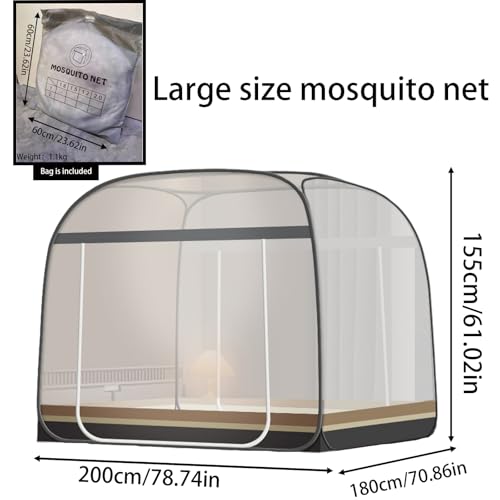 Image of CMINGJ Mosquito Net for Bed, Portable pop up Mosquito Netting with Bottom, Free Installation-Suitable for Bedroom, Camping, Folding Portable Design for Baby Adults (Gray & Gray Bottom Edge)