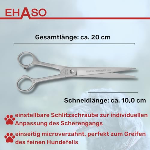 EHASO Hochwertige Gerade Hundeschere aus - Für langhaar & kurzhaar - 20 cm matt hohlschliff - Fellschere für Hunde & Katzen - Profischere für Jede Art von Fell direkt Solingen