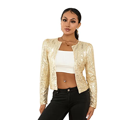 lisenraIn Women Sequin Jacket Lightweight Open Front Shiny Blazer Party Night Concert Long Sleeve Sparkly Cardigan Shrug