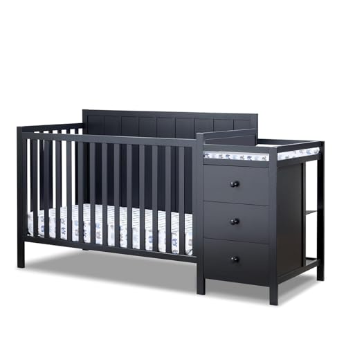 Image of Sorelle Essex Crib & Changer - 4-in-1 Convertible Crib, Non-Toxic Finish, Wooden Baby Bed, Toddler Bed, Child's Daybed, and Full-Size Bed, Nursery Furniture - Midnight