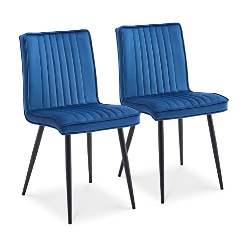TUKAILAi Velvet Dining Chairs Set of 2, Upholstered Kitchen Chair with Backrest and Strong Metal Legs, Leisure Chair for Lounge Living Room Bedroom Kitchen Dining Room Restaurant Furniture (Blue)