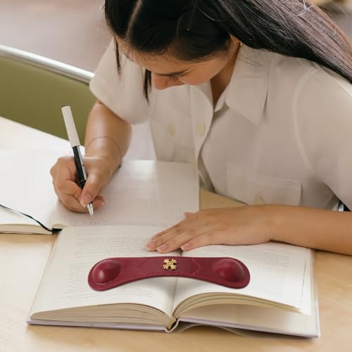 Image of Book Weight Holder Wooden Thumb Book Page Open Weighted Bookmark Corner Reading Accessories Office Desk Decor Executive Gift for Writer Reader (Red)