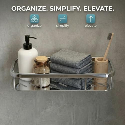 Image of EVANEX Bathroom Storage Shelf | 12x5 Inch 304 Stainless Steel Bathroom Racks & Shelves | Wall Mounted Multipurpose Shelf | Kitchen Storage Organiser Rack | Bathroom Accessories Set
