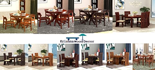 Image of Krishna Wood Decor Wooden Solid Sheesham Wood Dining Table 4 Seater Dining Table with Chair| Dining Table Set | Dining Room Furniture | Four Seater Dining Set | 4 Seater | Mahogany Finish