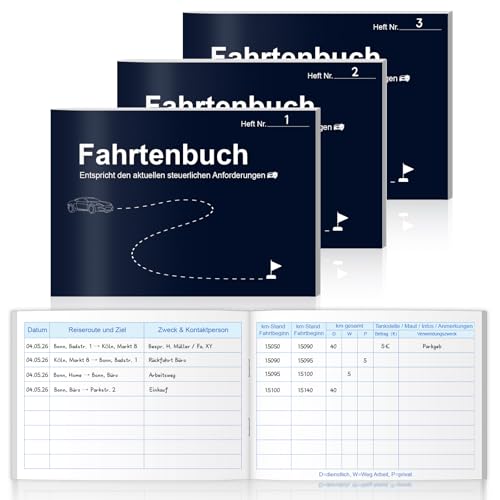 3 Stück Fahrtenbuch Pkw Finanzamt Anerkannt A6 Quer Fahrtenbuch Dienstwagen 28 Blatt Fahrtenbücher 2026 Portabel Lkw Logbuch zur Private Geschäftliche Fahrten