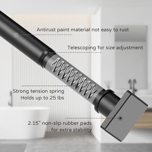 Image of UIOSANRT Shower Curtain Rod Adjustable 31-79 inch, Anti-Rust Shower Rod & Spring Tension Shower Rod No Drill, Black Shower Curtain Rod for Bathroom Tension Rod