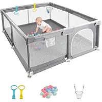 CHOLY Baby Playpen for Babies and Toddlers, Durable Play Pen with Visible Breathable Mesh, Foam Protection, Easy to Assemble Infant Fence -128 &times;128cm