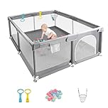 CHOLY Baby Playpen for Babies and Toddlers, Durable Play Pen with Visible Breathable Mesh, Foam Protection, Easy to Assemble Infant Fence -128 ×128cm (Light Grey, 128 x 128cm)