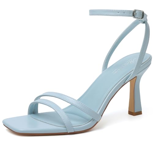 Image of Mostrin Womens Sandals Strappy Heels for Women Ankle Strap Lace Up Heels Square Open Toe Heels Tie Up Stiletto High Heeled Sandals for Prom, Party, Daily Wear