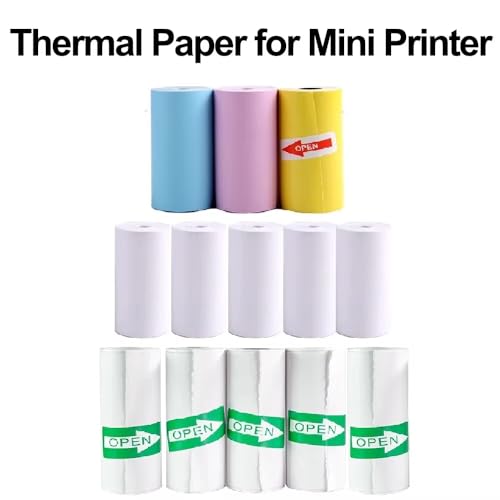 Image of Instant Printer Roll 57mm*25mm Thermal Sticker Roll for Mini Pocket Receipt Printer for Use Photo,DIY,Note,Memo (5 White paper + 3 Colorful paper +5 White Stickers with 6*Colored Pens Set)