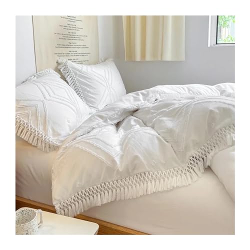 Funda de edredón de textura texturizada con flecos elegantes para cama queen 5