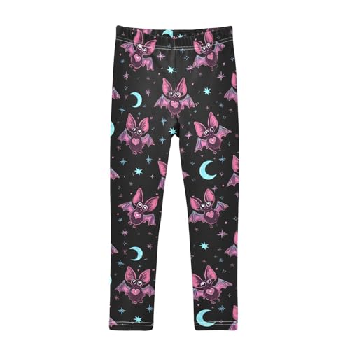 Pink Bat Moon Star Girls Leggings Soft Stretch Workout Yoga Dance Pants for Kids Casual Tights