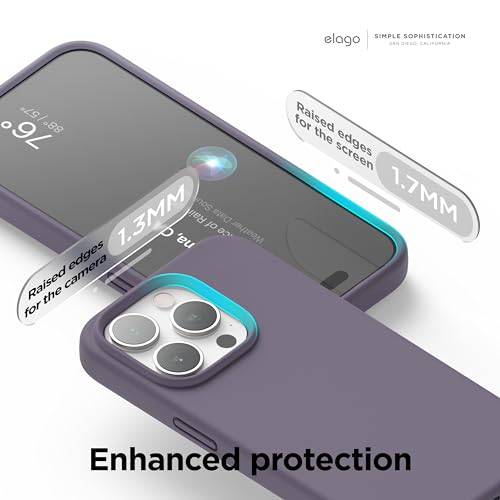 Image of elago Compatible with iPhone 15 Pro Case, Liquid Silicone Case, Full Body Protective Cover, Shockproof, Slim Phone Case, Anti-Scratch Soft Microfiber Lining, 6.1 inch (Deep Lavender)