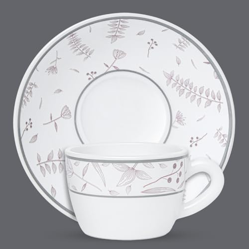 Image of Larah by BOROSIL 140ml Opalware Grandeur Tea /Coffee 6pc Cup & 6pc Saucer Set, Microwave & Dishwasher Safe Embossed Design Crockery Set Ideal for Daily Use & Gifting