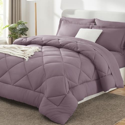 Image of CozyLux Full Size Comforter Sets Dusty Purple - 7 Pieces Bed in a Bag Full, Soft Bed Set for All Seasons, Bedding Set with Down Alternative Comforter, Sheets, Pillowcases & Shams, Grayish Purple