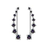 Black Rainbow Multi Color Cubic Zirconia Crawler Climbers Cuff Wrap Diamond 925 Sterling Silver Fashion Stud Pierced Sweep up Earrings for Women 7 Crystal Round CZ Hypoallergenic for Sensitive Ears Jewelry Gifts for Birthday Bff Xmas