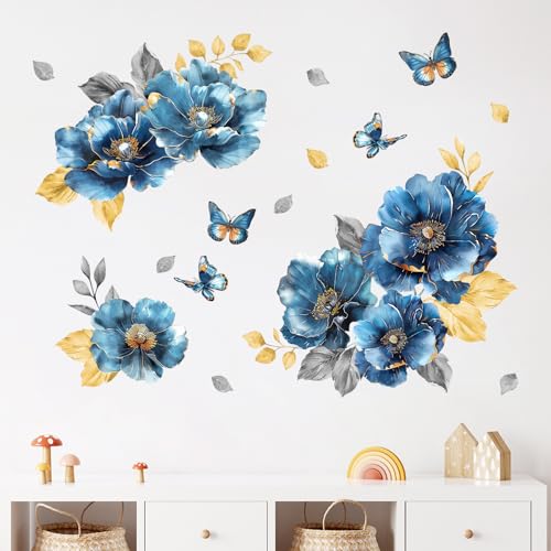 Vinilo decorativo floral azul 35x12 pulgadas para pared miniatura 4