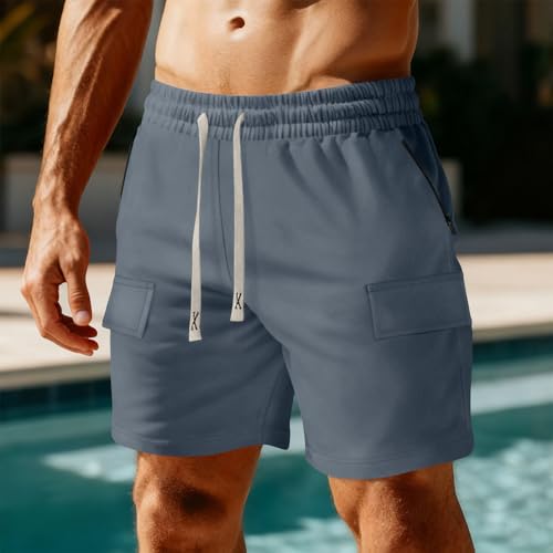 Image of Mens Casual Cargo Shorts Outdoor Elastic Waist Drawstring Sweat Shorts Breathable Gym Workout Jogger Shorts Summer