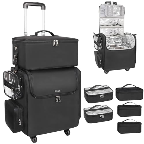 Relavel Rolling Makeup Train Case with Storage Trolley