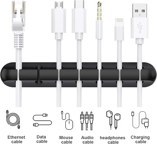 Miniatura 2 de Paquete De 2 Clips Organizadores De Cables Autoadhesivos, Carga Usb De Escritorio Y Cable De Alimentación De Mesita De Noche, Cable De Mouse, 7 Ranuras, Color Negro