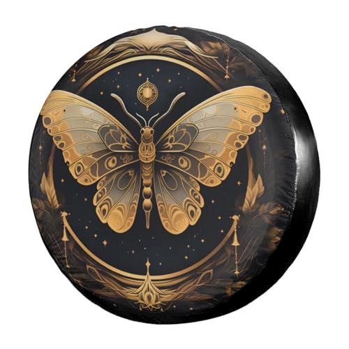 Image of Delerain Mystic Gold Moth Moon Spare Tire Cover for RV Trailer SUV Truck and Many Vehicle, Wheel Covers Sun Protector Waterproof (15 Inch for Diameter 27 inch-29 inch)