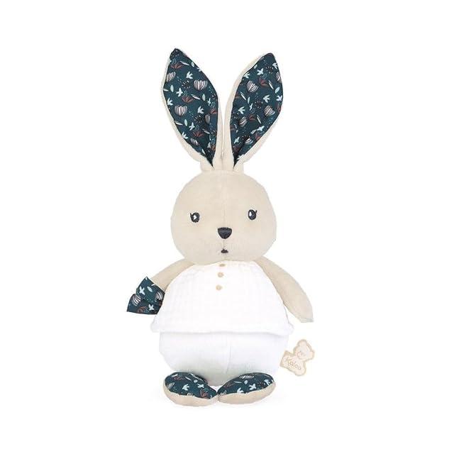 Kaloo - K'Doux - Muñeco Conejo Naturaleza - Blanco y Azul - Tela Suave - Peluche - 20 Cm