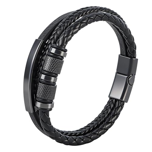 Sflyda Lederarmband für Männer Magnetverschluss in Schwarz Armband Herren Lederarmband Magnetschließe Armbänder für Herren als Geschenk für Geburtstag Weihnachten Vatertag oder Valentinstag