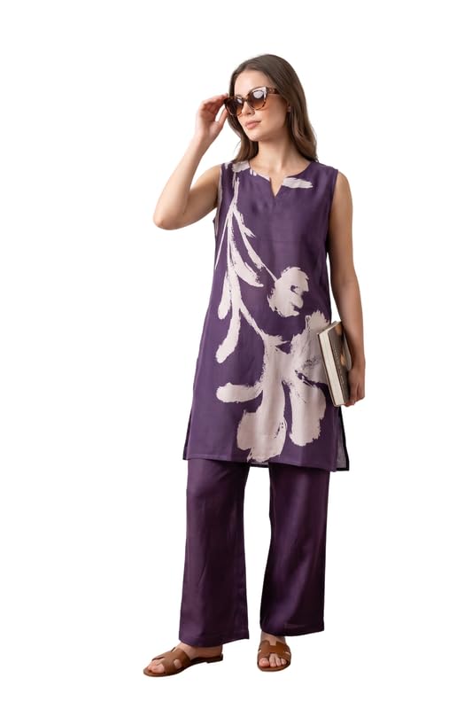 jisora Women's Purple Printed Russian Silk Co-ord Set-picture-36