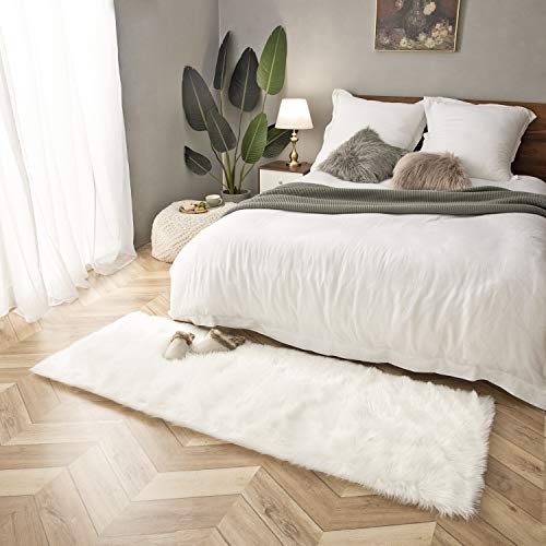 Ashler faux fur rug, Fluffy Shaggy Area Rug Ultra Soft 2.2 x 6 Feet Rectangle Fur Rug, White Fuzzy Rug Machine Washable Shag Rug, Nursery Decor Throw Rugs for Bedroom, kids room, Living Room - Thumbnail 5