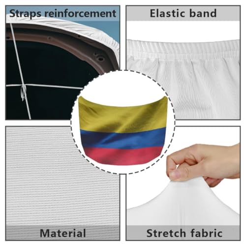 Image of Colombia Flag Print Car Hood Cover Elastic Polyester Car Hood Protector Auto Patriotic Decorations Waterproof Sunproof Automotive Exterior Accessories for Sports Events and Outdoor Use