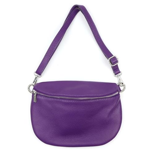 OBC Made in Italy Damen Leder Tasche Gürteltasche Crossbody Hüfttasche Bauchtasche Umhängetasche Cross-Over Bodybag Schultertasche Handytasche (Lila)