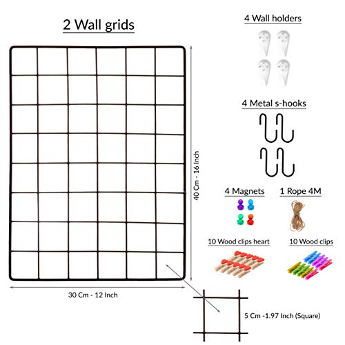 2 Pack Wire Wall Grid Panel | Photos & Pictures Display Grid Wall Panels | Black, Magnetic & Metal Grid | Wall Grid Organizer | Photo Grid | Grid Wire Board | Hanging Home, Office & Kitchen Decor #TOP1